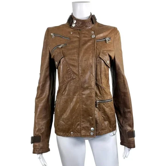 Dolce & Gabbana Brown Multi Zipper Leather Moto Jacket - Picture 2 of 5